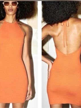 Abercrombie & Fitch Orange knit Halter Backless Bodycon Dress